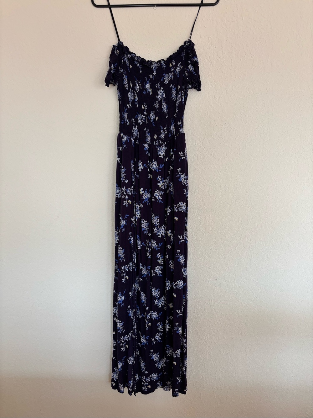 Divided Navy Floral Off-Shoulder Maxi Dress with Slit